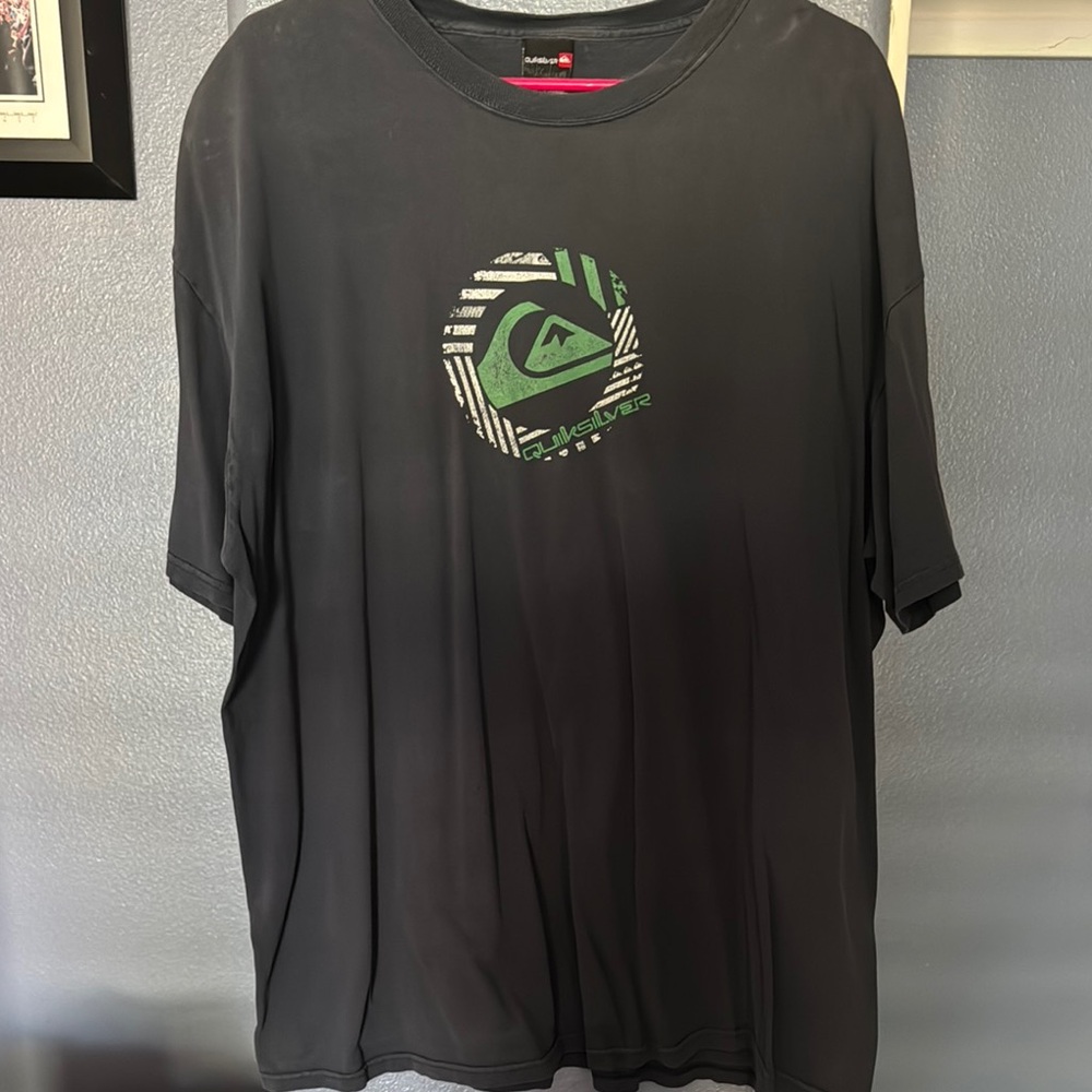Quiksilver Men's Black Tee with Green Logo